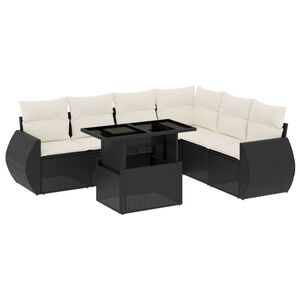 vidaXL 7-delige Loungeset met kussens poly rattan zwart
