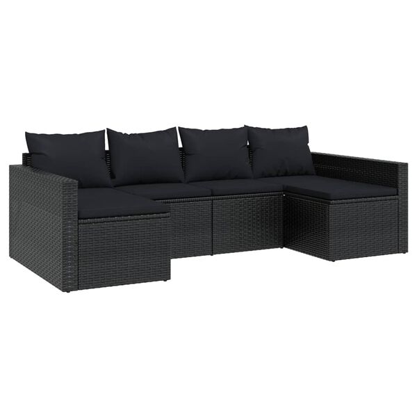 vidaXL 2-delige Loungeset met kussens poly rattan zwart