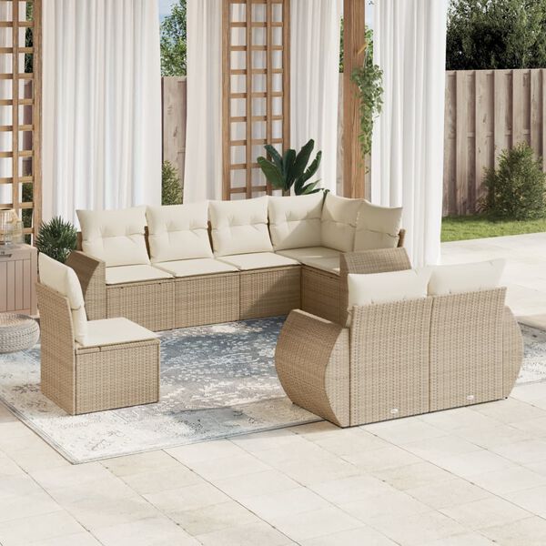 vidaXL 8-delige Loungeset met kussens poly rattan beige