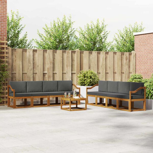 vidaXL Buiten bankenset met kussen 9 pcs Natuurlijk en Antraciet