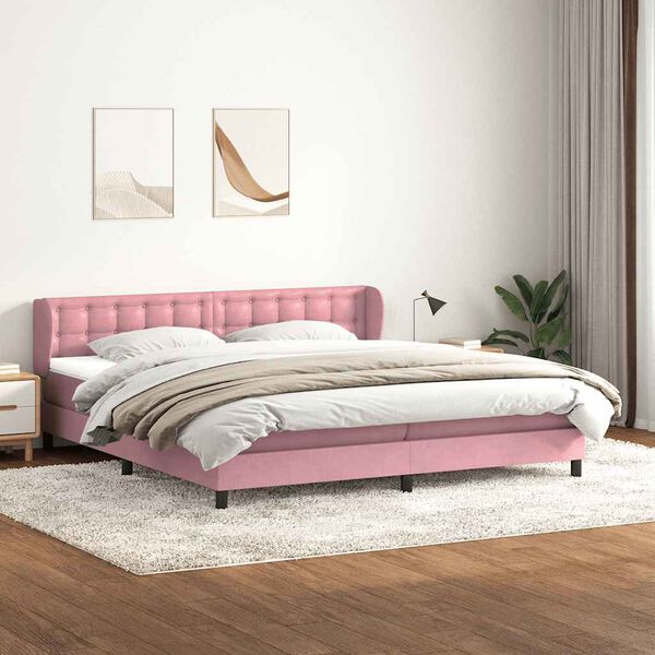 vidaXL Boxspring met matrassen fluweel roze 180x210 cm