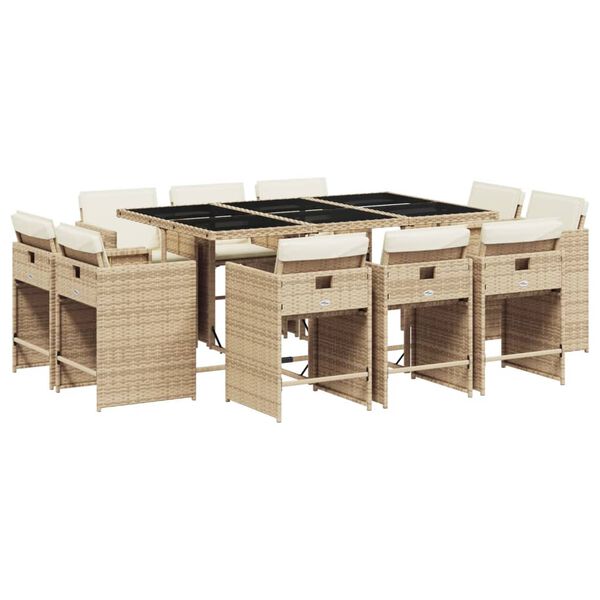 vidaXL 11-delige Tuinset met kussens poly rattan beige