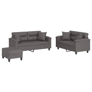vidaXL 3-delige Loungeset met kussens kunstleer grijs