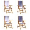 vidaXL Verstelbare klapstoelen, 4 stuks, blauw-witte stof en massief hout.