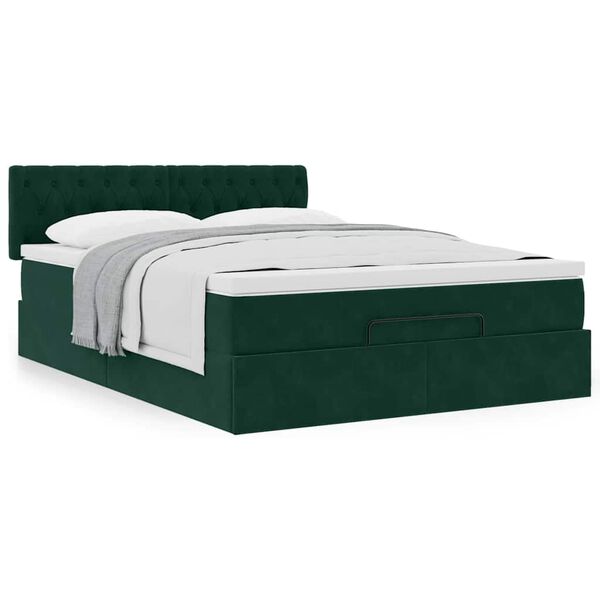 vidaXL Ottoman bed met matras 140x190cm fluweel donkergroen