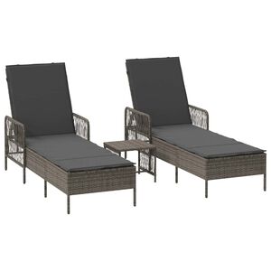 vidaXL Ligstoel 3 st poly rattan Grijs en Donkergrijs