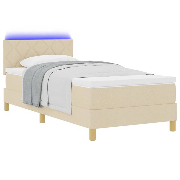 vidaXL LED Box Spring Bed met matras met LED Cr&egrave;me 90 x 200 cm Stof