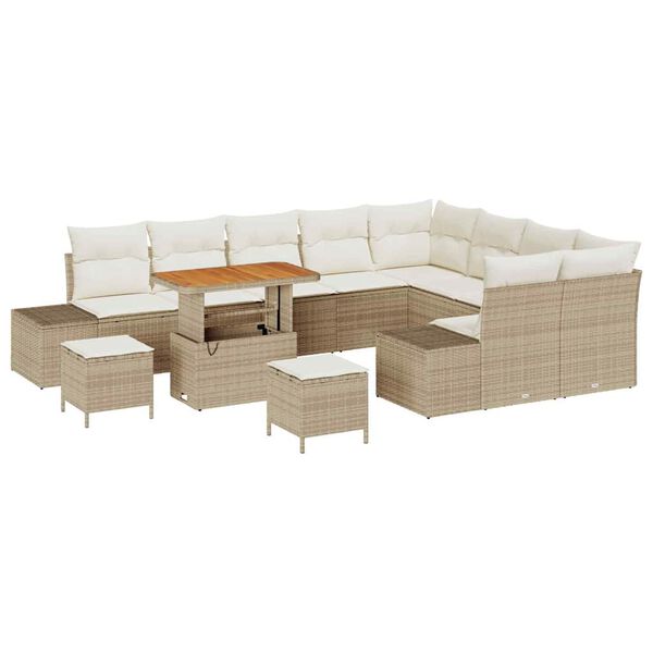 vidaXL Tuinbankenset met kussen met opslag 12 pcs Beige Poly riet