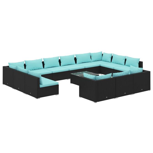 vidaXL 14-delige Loungeset met kussens poly rattan zwart