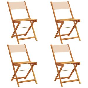vidaXL Opklapbare stoelen, 4 stuks, beige stof en massief hout.