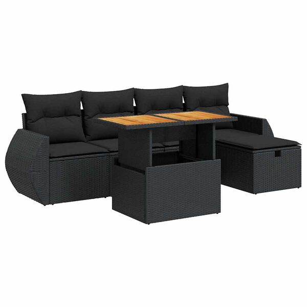 vidaXL 6-delige Loungeset met kussens poly rattan acacia zwart