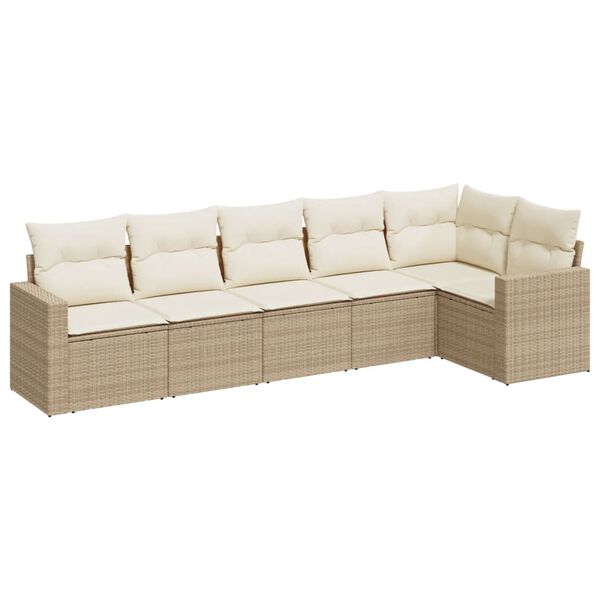 vidaXL 6-delige Loungeset met kussens poly rattan beige