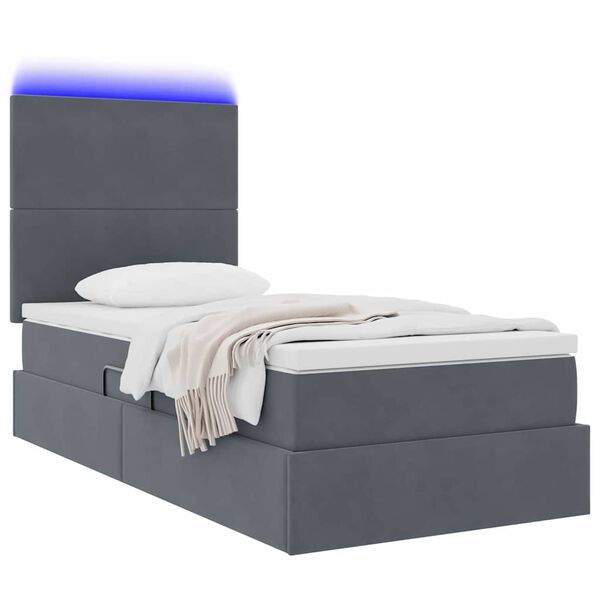 vidaXL Opbergbed met LED met matras Donkergrijs 90 x 190 cm Fluweel