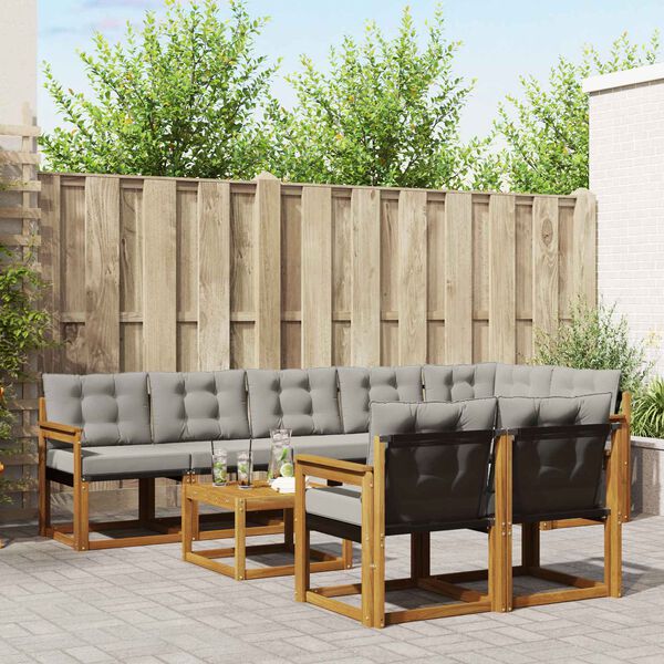 vidaXL Buiten bankenset met kussen 9 pcs Natuurlijk en Lichtgrijs