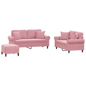 vidaXL 3-delige Loungeset met kussens fluweel roze