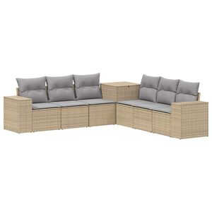 vidaXL Bankstel 7 st Beige en Licht Grijs Poly Rattan en Staal