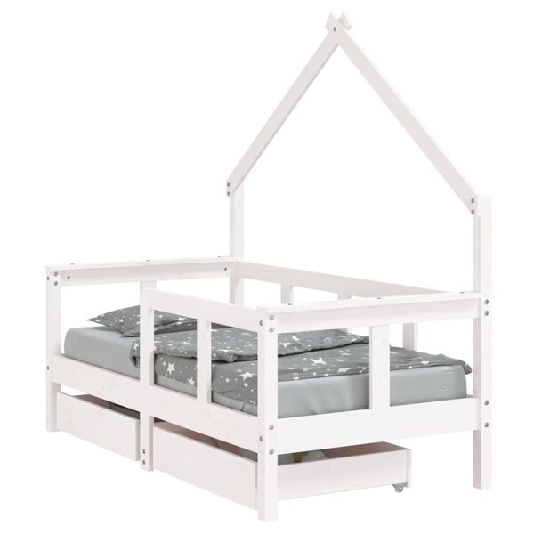 vidaXL Kinderbedframe met lades 70x140 cm massief grenenhout wit
