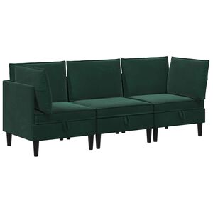 vidaXL Woonkamer Meubelset met kussen 3 pcs Donkergroen Fluweel