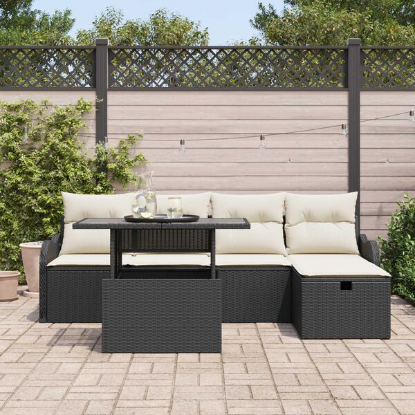 vidaXL Tuin Sofa Set met kussen met opslag 6 pcs Zwart Poly riet