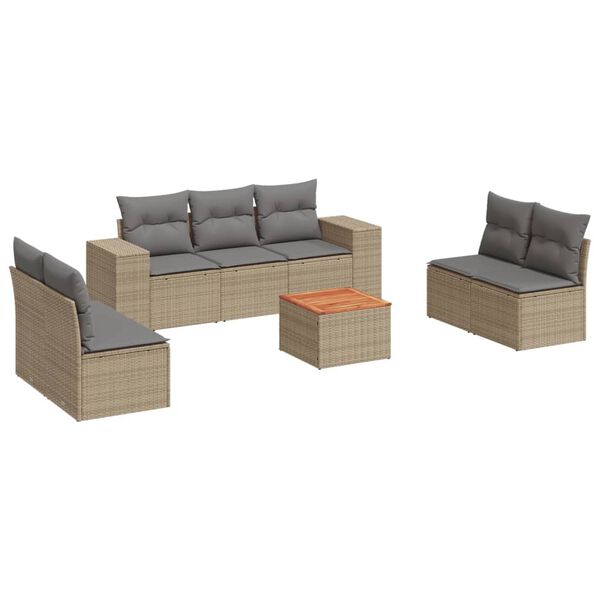 vidaXL 8-delige Loungeset met kussens poly rattan beige
