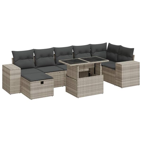 vidaXL 5-delige Loungeset met kussens poly rattan lichtgrijs