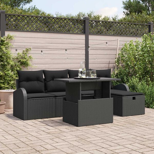 vidaXL Tuin Sofa Set met kussen met opslag 6 pcs Zwart Poly riet