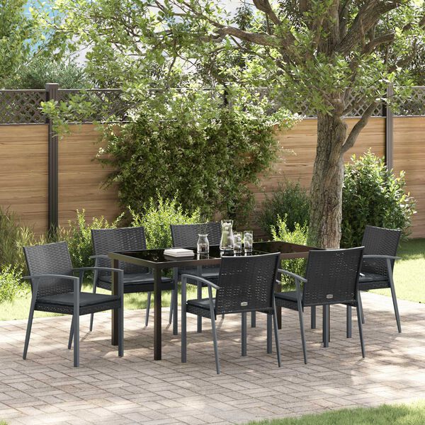 vidaXL Tuin eettafelset 7 pcs Zwart en Grijs PE Rattan