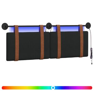 vidaXL Hangend hoofdbord Met LED-verlichting Zwart Antiek PU