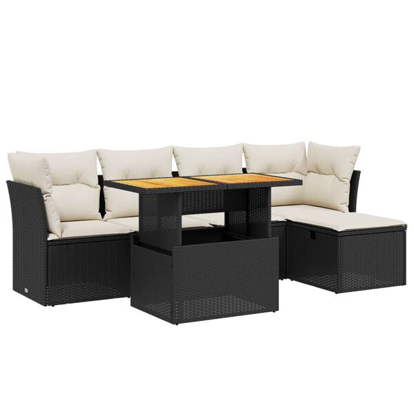vidaXL 6-delige Loungeset met kussens poly rattan zwart