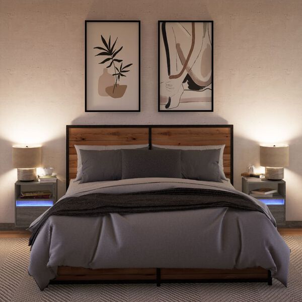 vidaXL Nachtkastjes met LED's 2 st wandgemonteerd grijs sonoma eiken