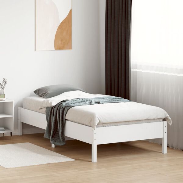 vidaXL Bedframe zonder matras massief grenenhout wit 75x190 cm