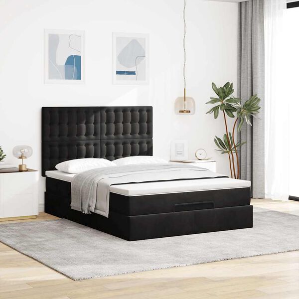 vidaXL Ottoman bed met matrassen en LED's 140x190cm fluweel zwart