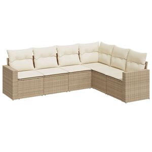 vidaXL 6-delige Loungeset met kussens poly rattan beige