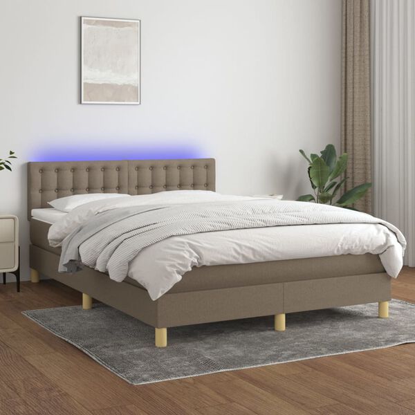 vidaXL Boxspring met matras en LED stof taupe 140x200 cm