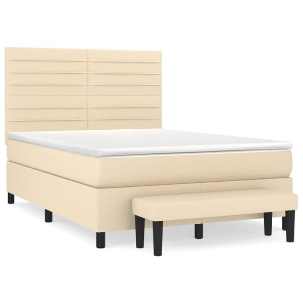 vidaXL Boxspring met matras stof cr&egrave;mekleurig 140x190 cm