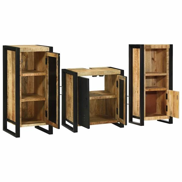 vidaXL Badkamermeubelset 3 pcs Bruin en zwart Massief Mango Hout