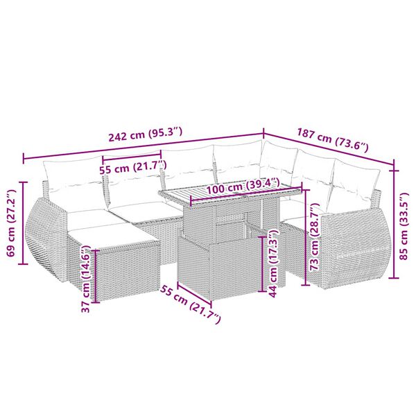 vidaXL 8-delige Loungeset met kussens poly rattan beige
