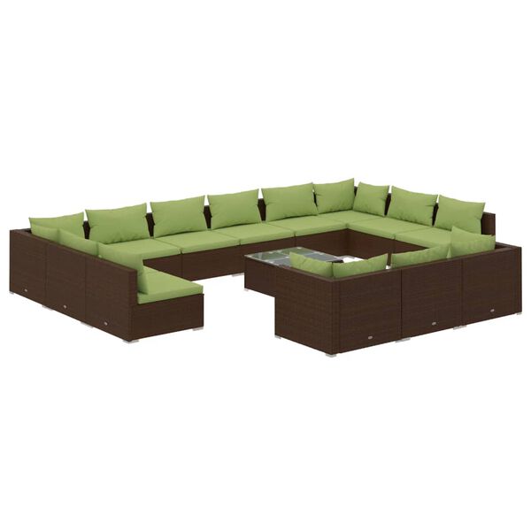 vidaXL 14-delige Loungeset met kussens poly rattan bruin
