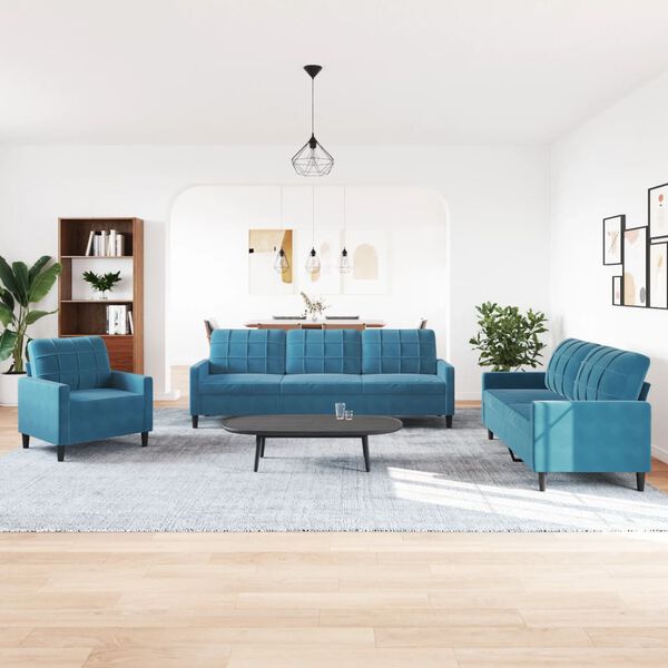 vidaXL 4-delige Loungeset met kussens fluweel blauw