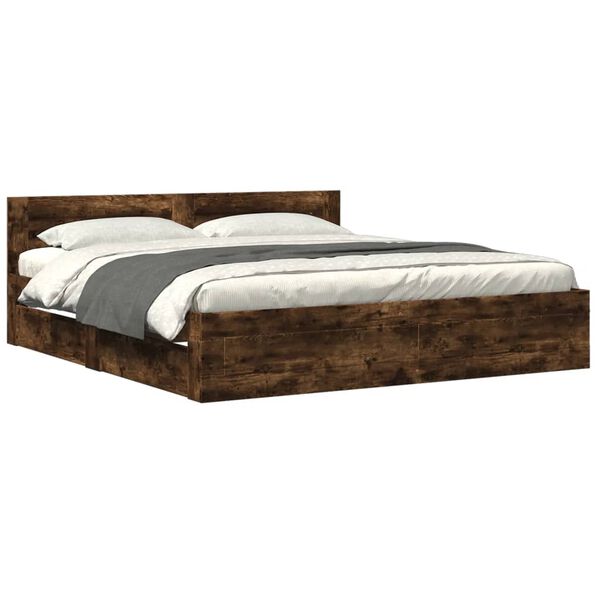 vidaXL Bedframe met hoofdeinde bewerkt hout gerookt eiken 180x200 cm