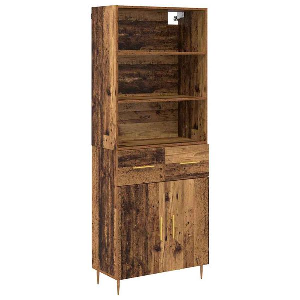 vidaXL Hoge kast met lade Oudhout 69,5 x 34 x 180 cm Bewerkt hout