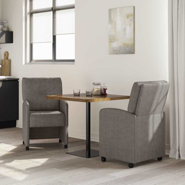 vidaXL Dining Stoelen met Wielen 2 pcs Grijs 57 x 67 x 95 cm Kunstleer