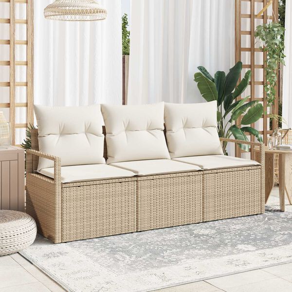 vidaXL Bankstel 3 pcs Beige poly rattan