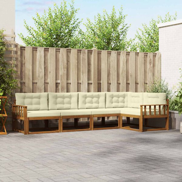 vidaXL Buiten bankenset met kussen 5 pcs Natuurlijk en Cr&egrave;me