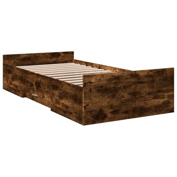 vidaXL Bedframe met lades bewerkt hout gerookt eikenkleurig 90x190 cm