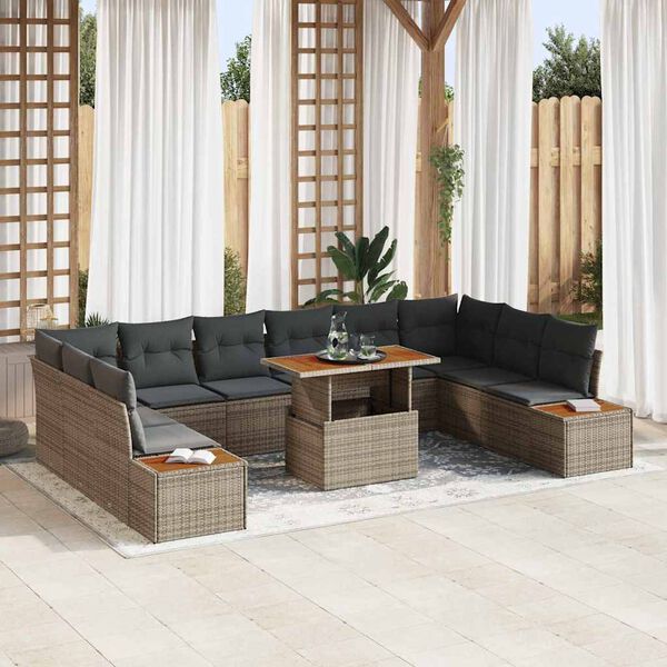 vidaXL Tuin Sofa Set met opslag 11 pcs Grijs Poly riet