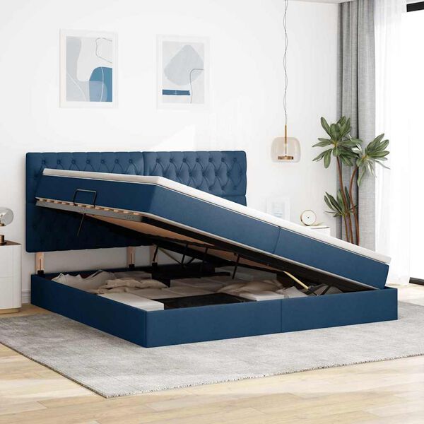 vidaXL Opbergbed met LED met matras Blauw 200 x 200 cm Polyester