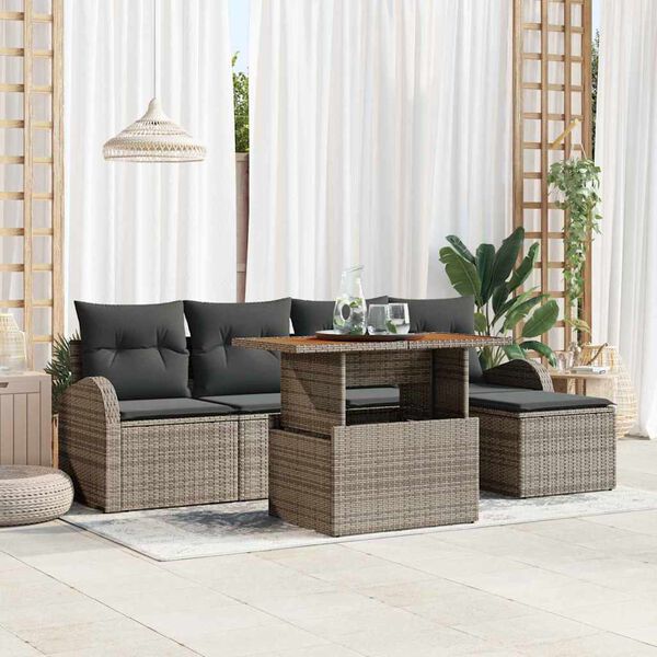 vidaXL Tuin Sofa Set met opslag 6 pcs Grijs Poly riet