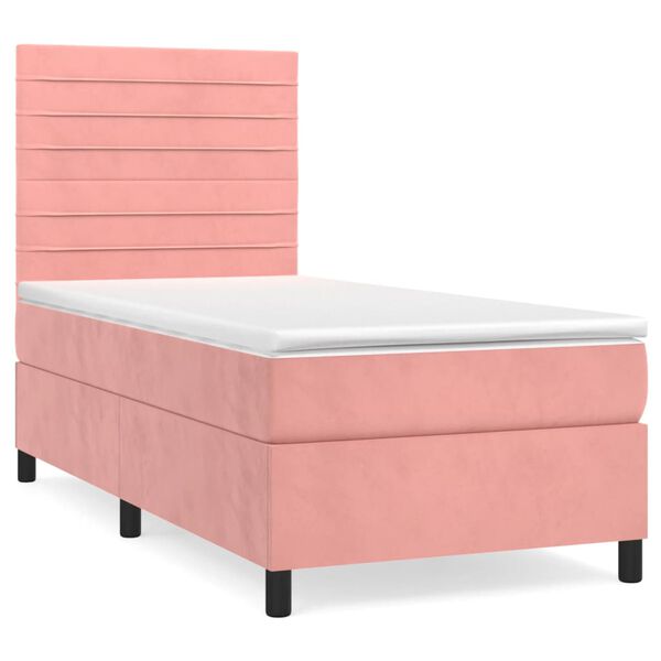 vidaXL Boxspring met matras fluweel roze 90x200 cm