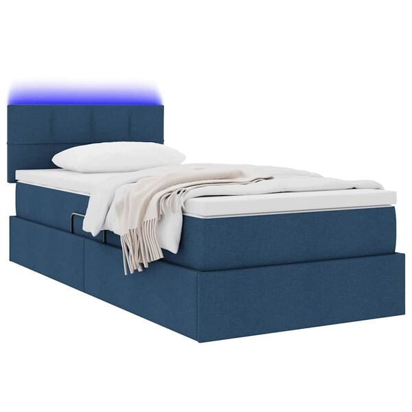 vidaXL Opbergbed met LED met matras met LED Blauw 100 x 200 cm Stof